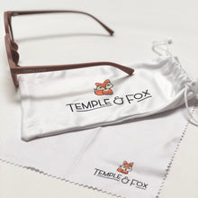 Load image into Gallery viewer, Toddler sunglasses with a Temple & Fox protection pouch and cloth. Available in 8 different colours to suit any outfit. Made from recycled plastic.