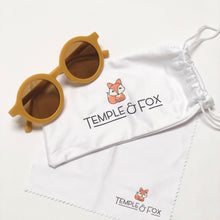 Load image into Gallery viewer, Eco-friendly unisex toddler sunglasses are made from recycled plastic. These sunnies come with a branded Temple &amp; Fox protection pouch and cloth. Suitable for children aged 18months to 12 years old. 
