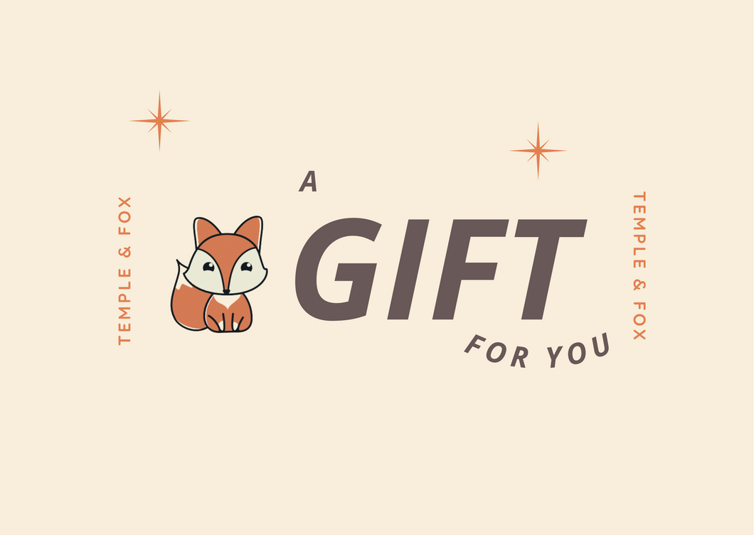 Temple and Fox Gift Card perfect for baby shower, birthday, Christmas gift